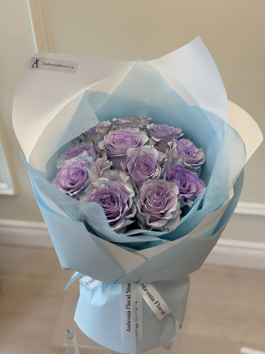 Blue Sand Dream Bouquet- Ecuadorian Tinted Rose