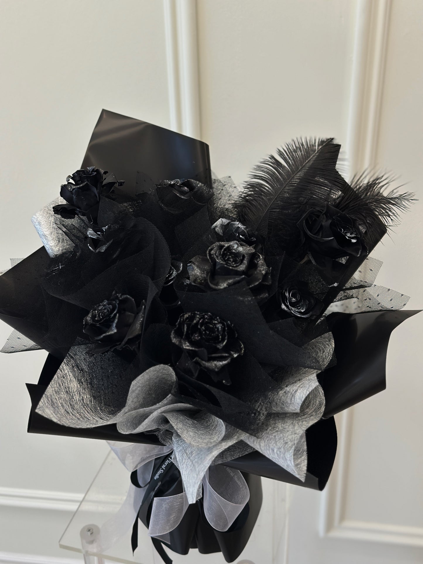 A Shining Galaxy Preserved Black Rose Bouquet