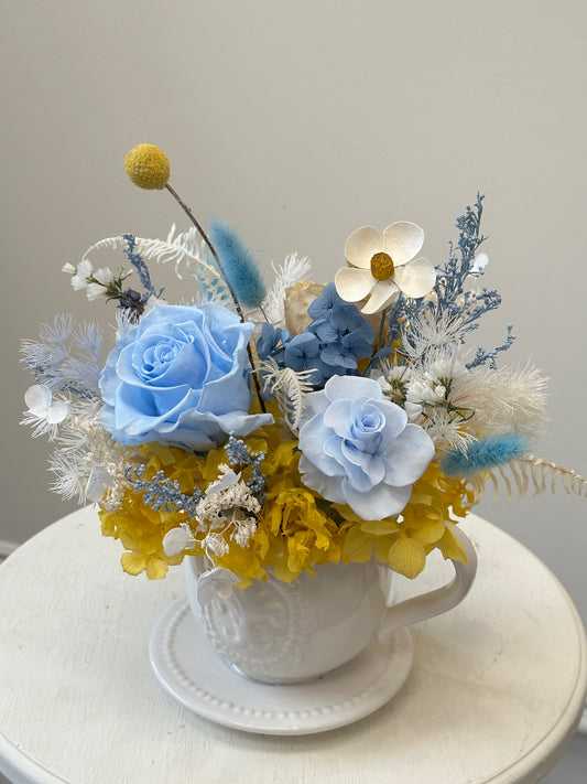 Garden Preserved Flower Tea Cup Arrangement