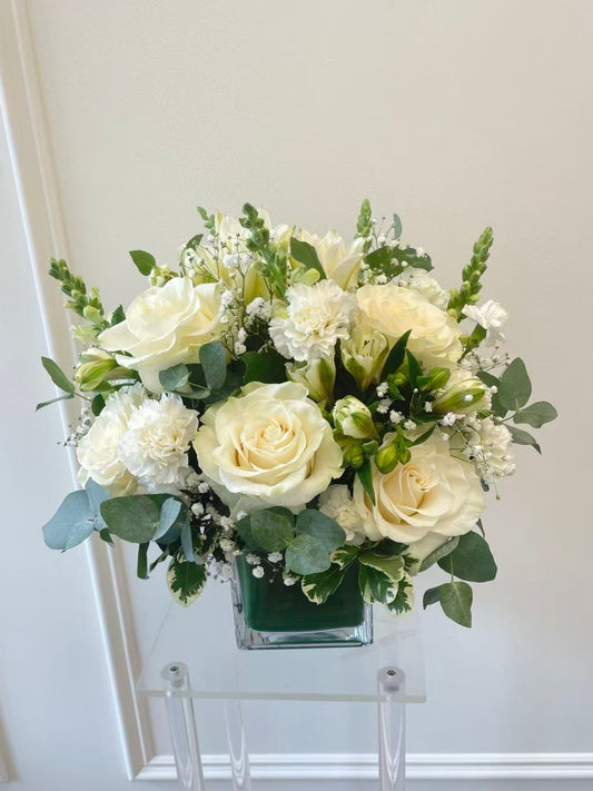 Peace & Joy Bouquet- All White in cube