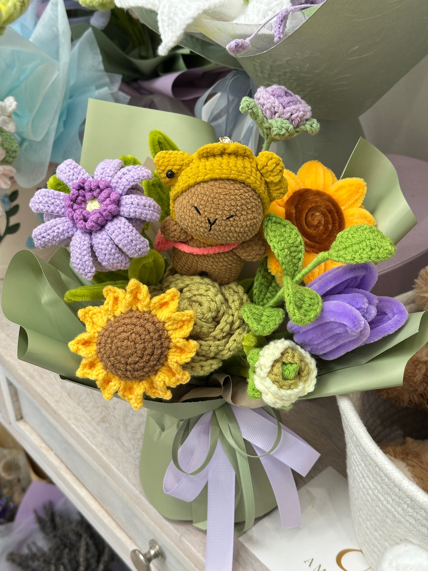 Capybara’s Sunny Garden Crochet Bouquet
