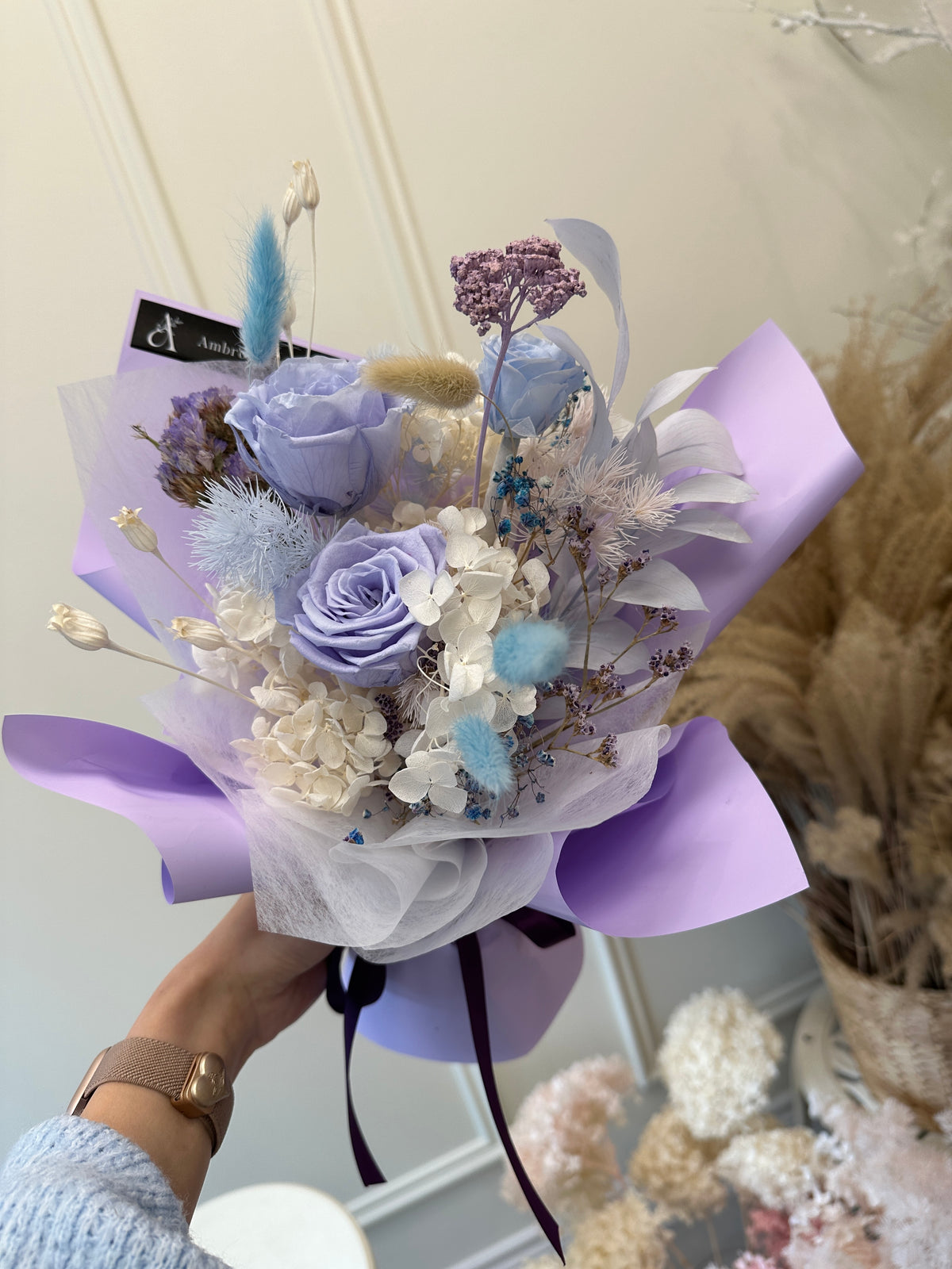 Preserved Flower Bouquet- Lavender Whisper Pink and Blue