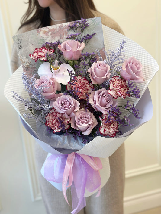 2025 Forever Violet Bouquet-Carnation, Rose and Orchid