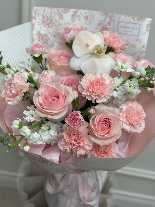 2025 Pink Serenade Bouquet-Carnation, Rose and Orchid