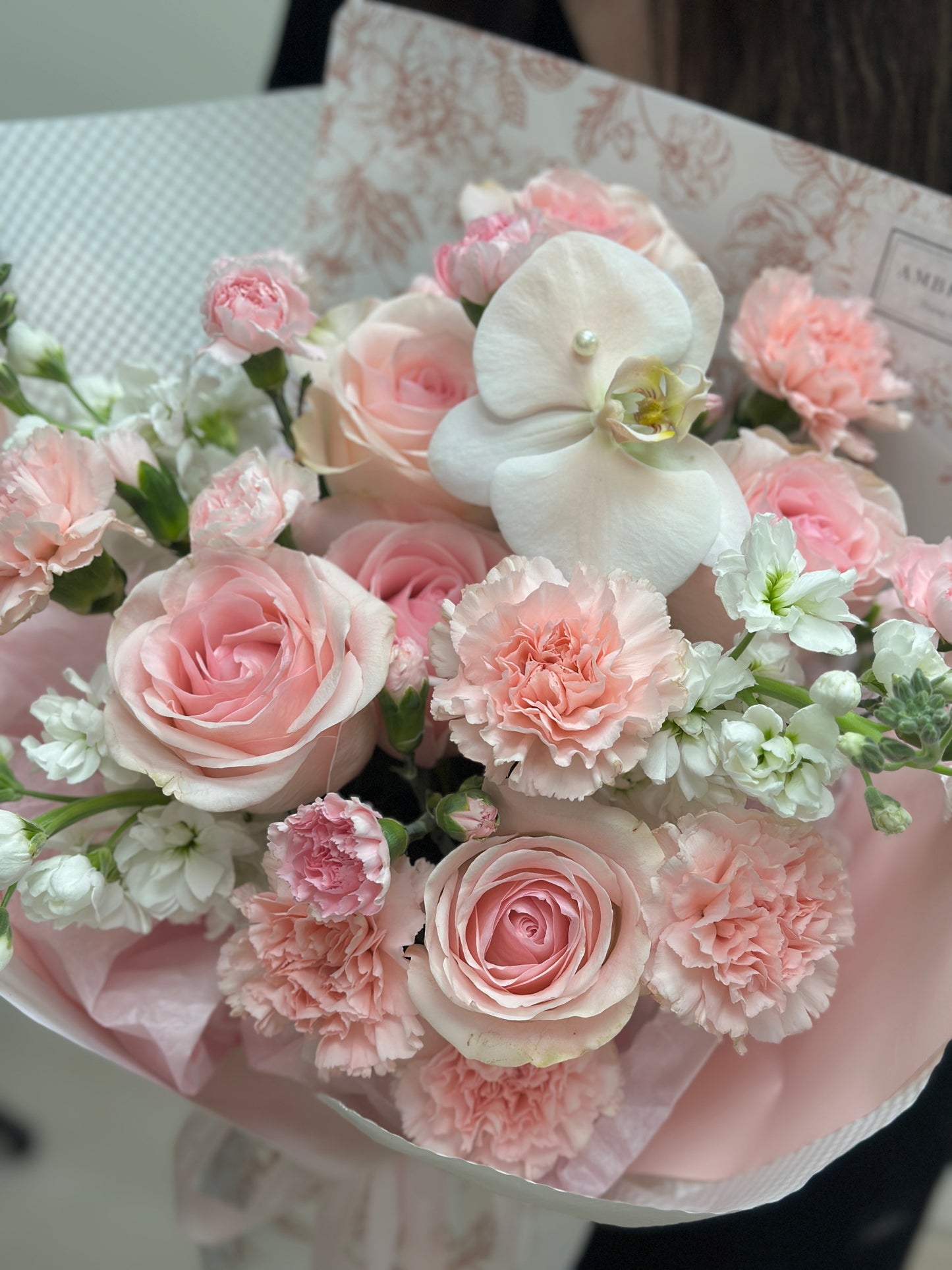 2025 Pink Serenade Bouquet-Carnation, Rose and Orchid