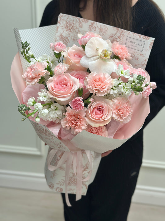 2025 Pink Serenade Bouquet-Carnation, Rose and Orchid