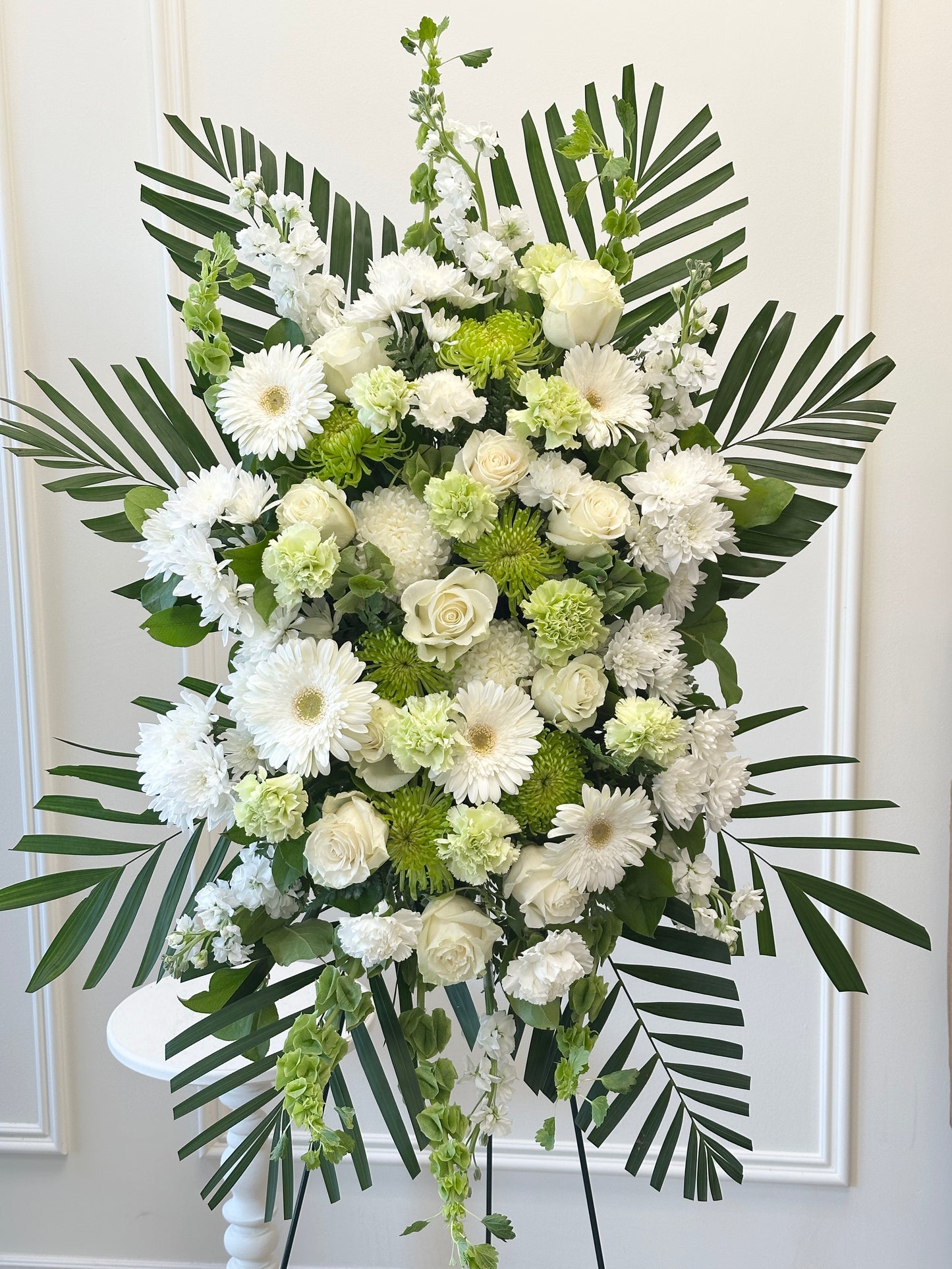Deepest Sympathy White and Green Standing Spray