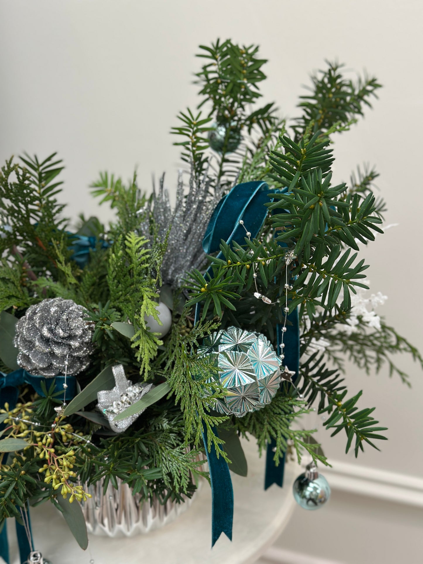 2025 Winter Silver Evergreen Centerpiece