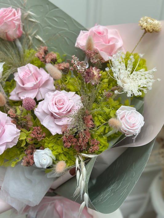 Mixed Preserved Bouquet - Pink and Green
