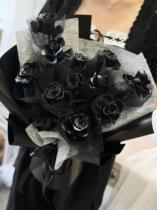 A Shining Galaxy Preserved Blcak Rose Bouquet