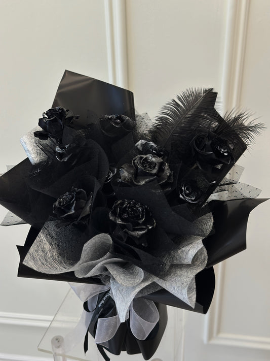 A Shining Galaxy Preserved Black Rose Bouquet