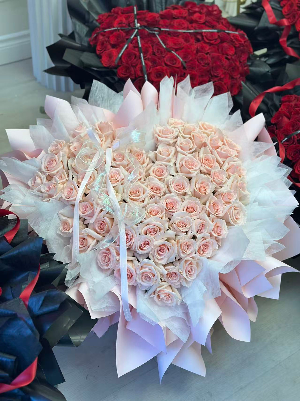 Devotion Rose Blush Devotion — 99 Heart Rose Bouquet – Ambrosia Floral Studio