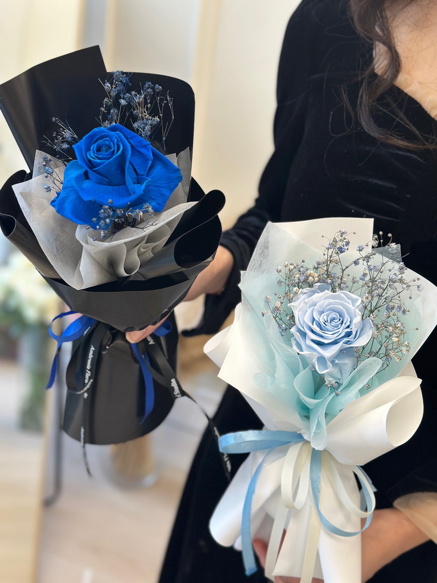 Preserved Rose Single Stem- Blue