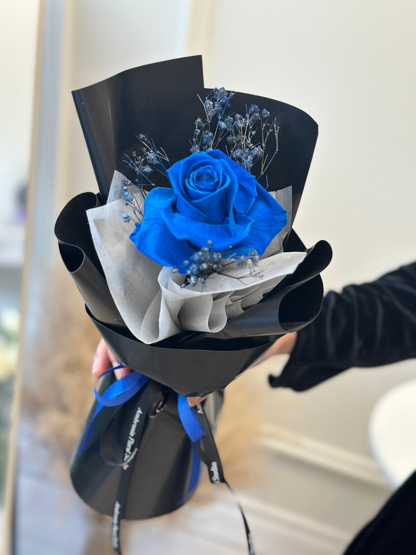 Preserved Rose Single Stem- Blue