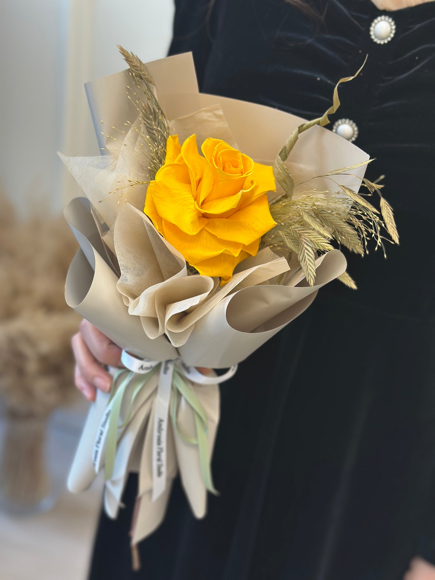 Preserved Rose Single Stem-Yellow