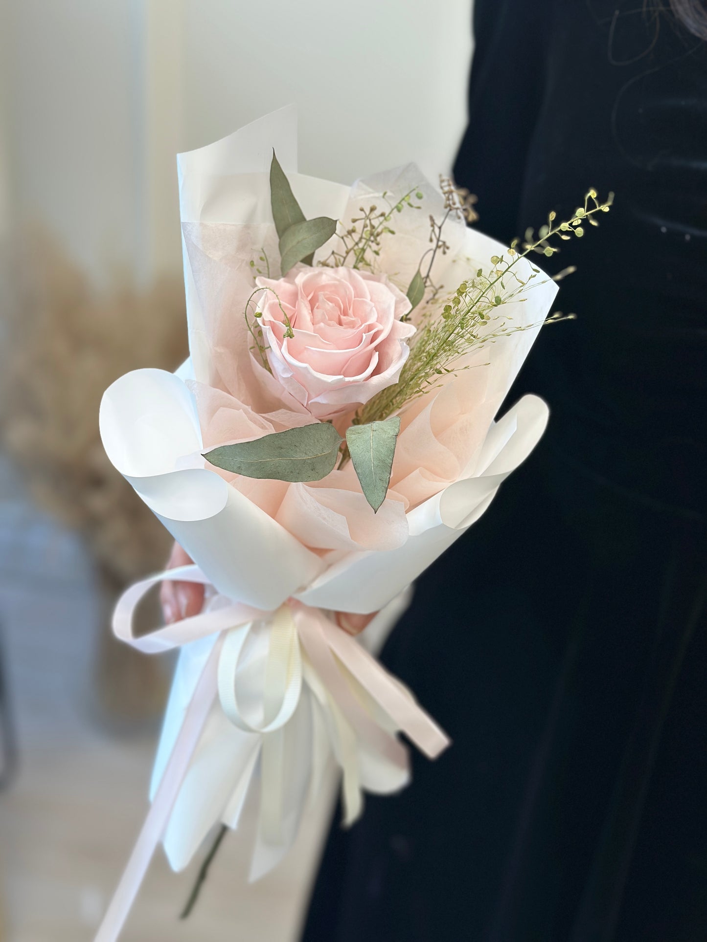 Preserved Rose Single Stem- Light Pink