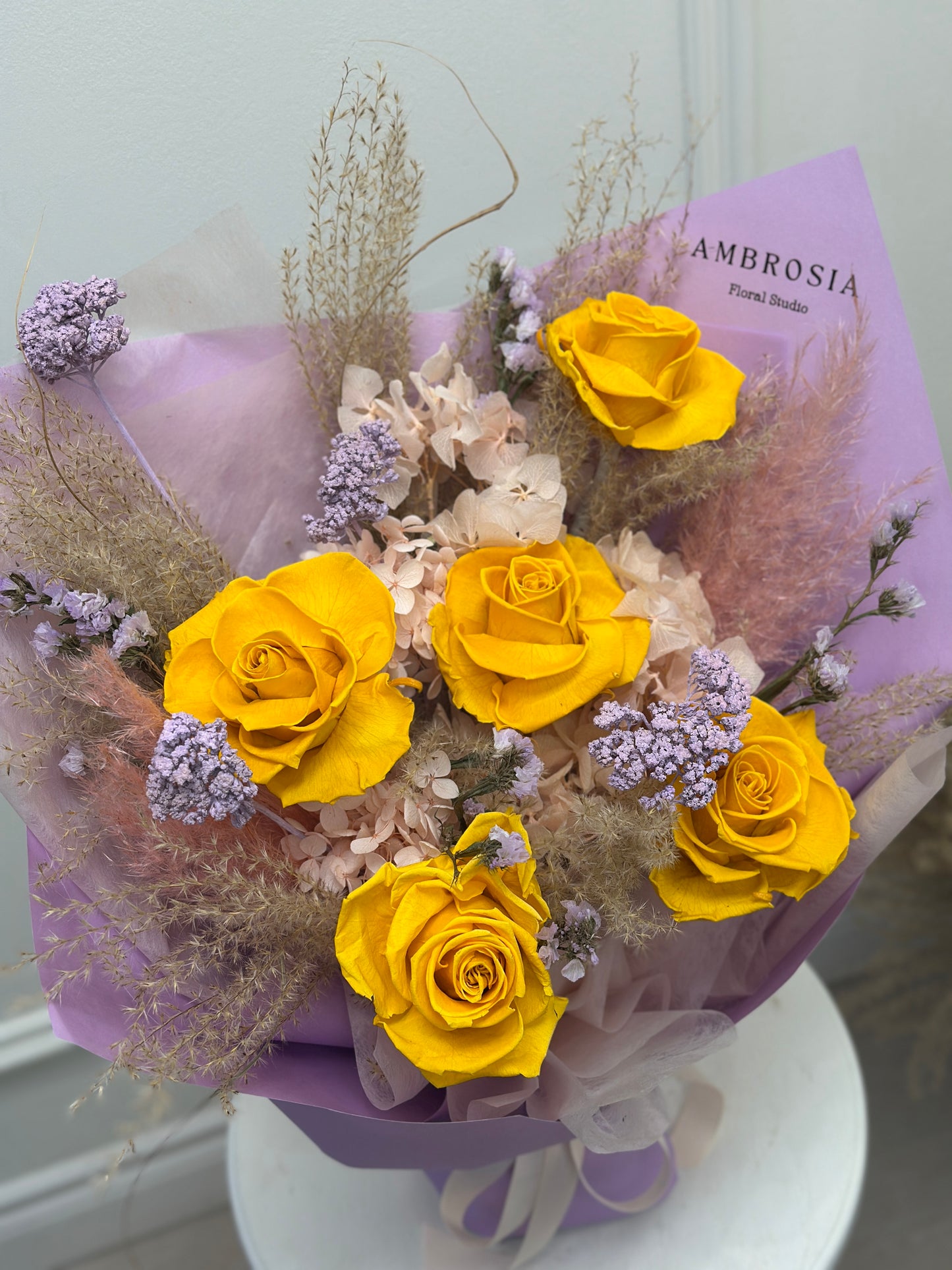 Mixed Preserved Bouquet - Yellow and Lavender