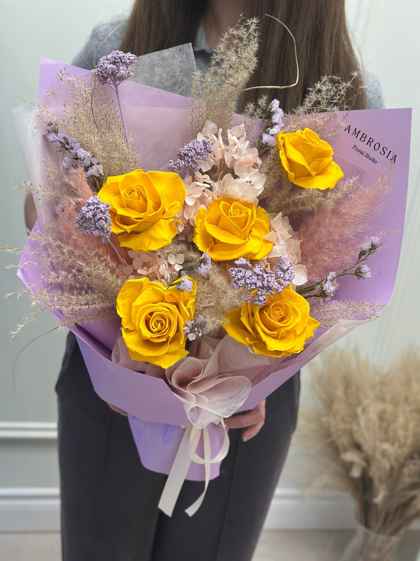 Mixed Preserved Bouquet - Yellow and Lavender
