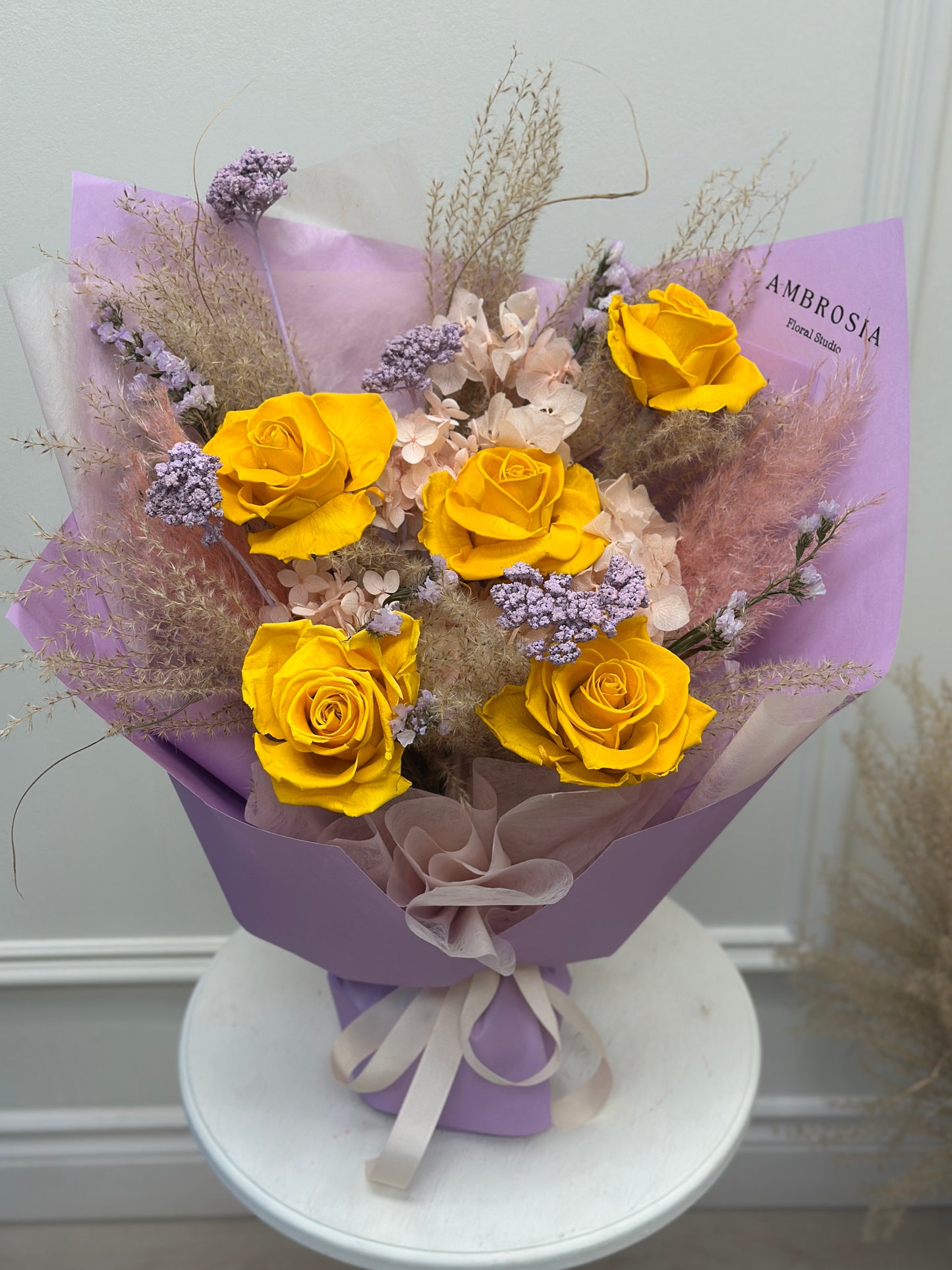 Mixed Preserved Bouquet - Yellow and Lavender