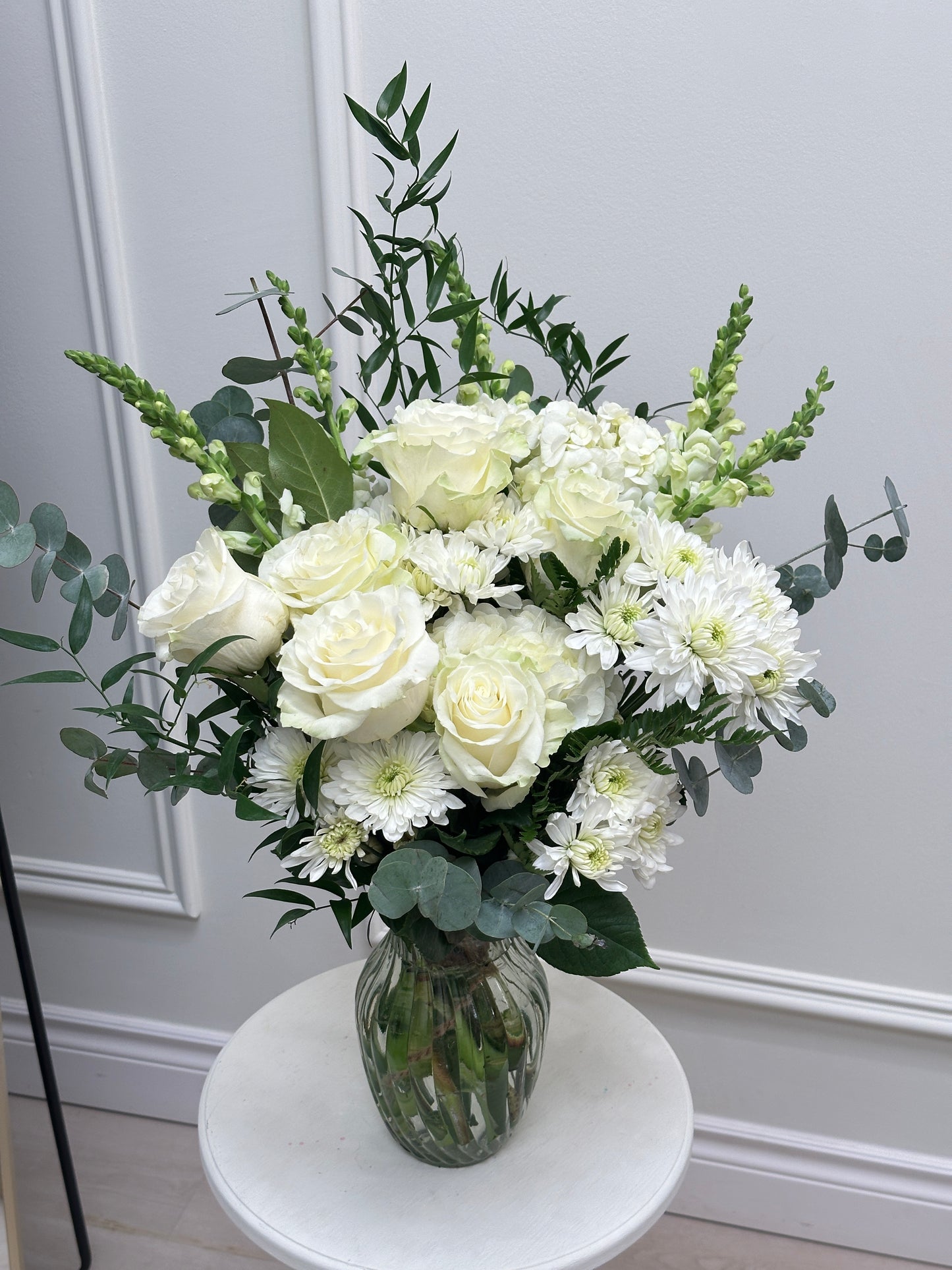 Dreams From The Heart Bouquet - All White in Vase