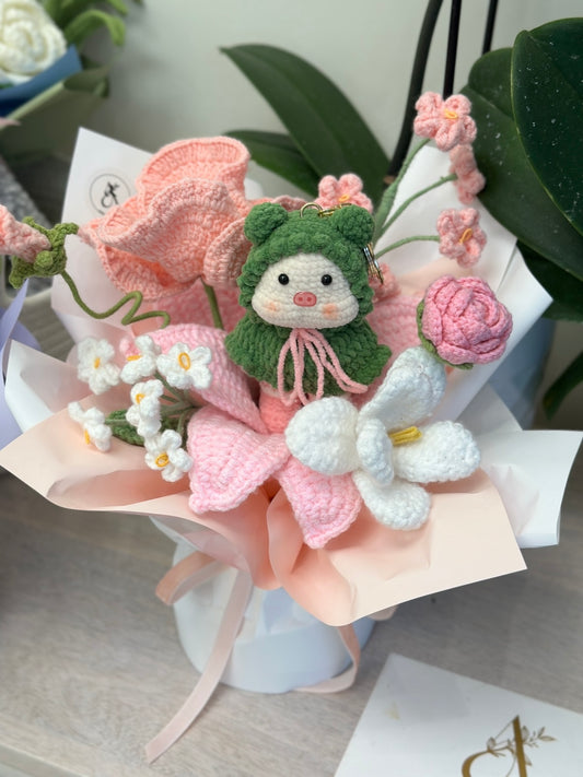 AFS Crochet Bouquet - Forever Bloom Collection (Pink and Green)
