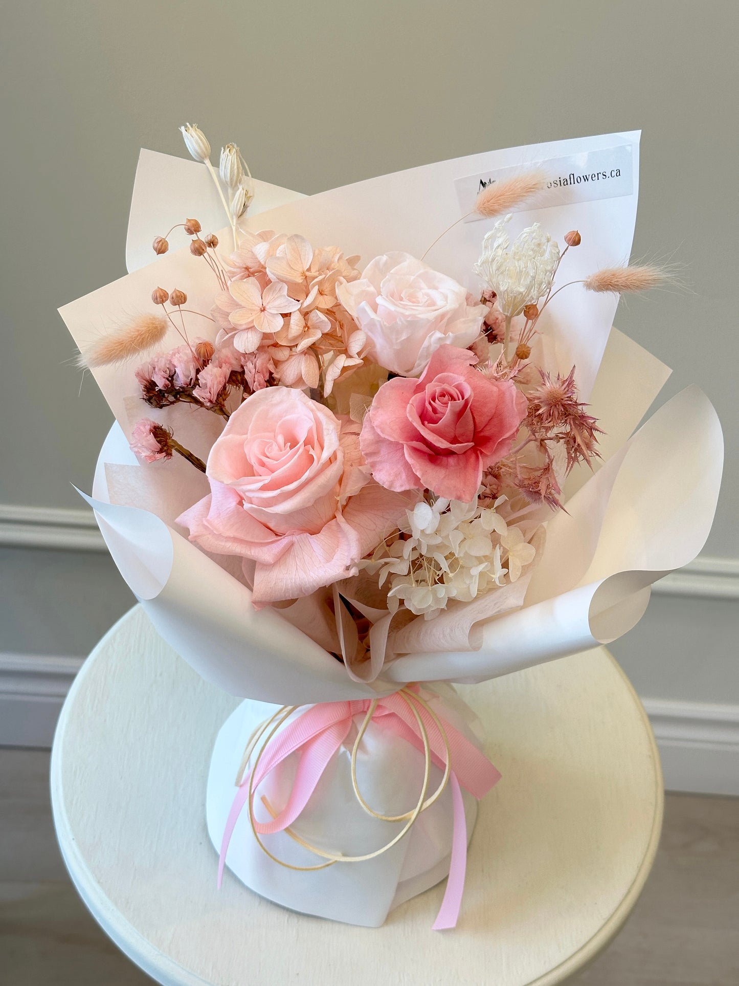 Preserved Flower Bouquet- Blush Whisper PInk and White