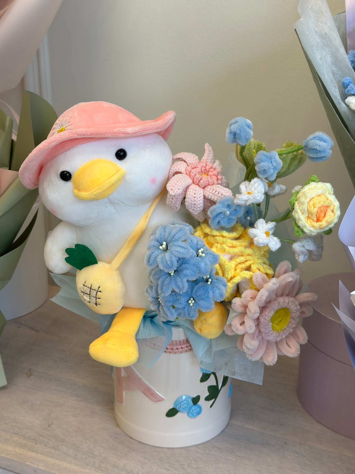 Daisy Duck Crochet Garden in Ceramic Pot