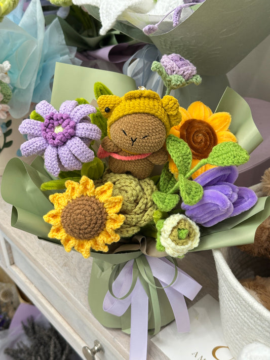 Capybara’s Sunny Garden Crochet Bouquet