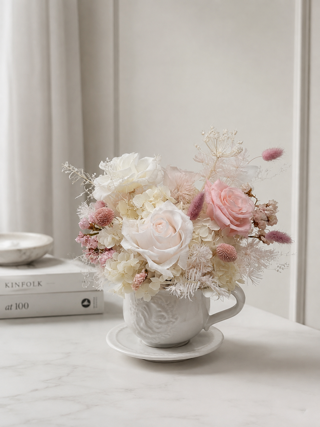 Garden Preserved Flower Tea Cup Arrangement