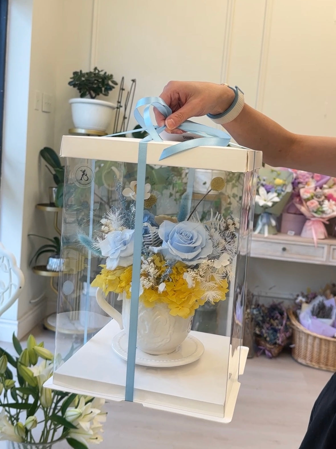 Garden Preserved Flower Tea Cup Arrangement