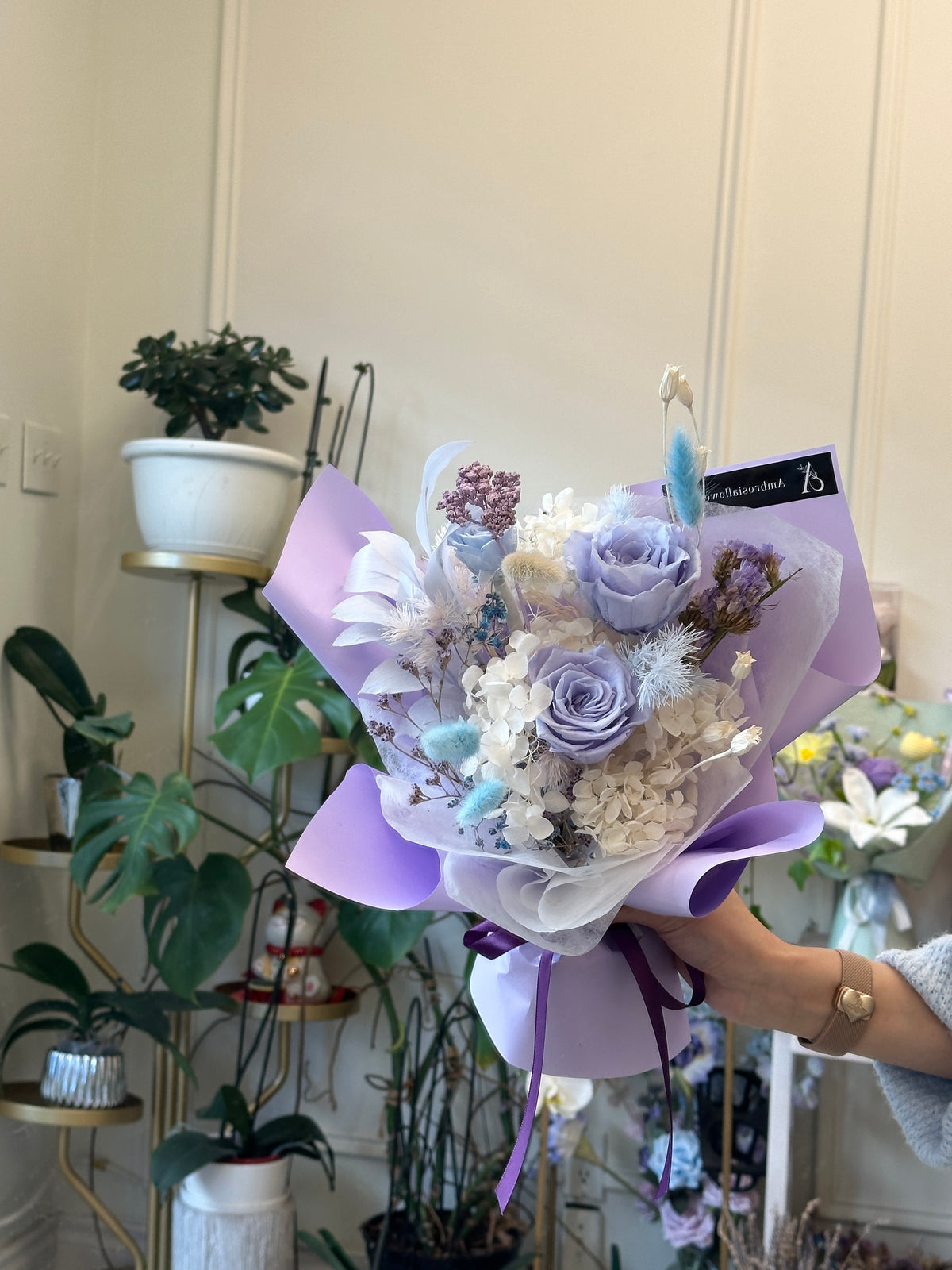 Preserved Flower Bouquet- Lavender Whisper Pink and Blue