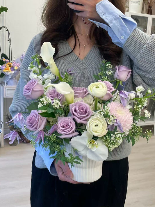 Ambrosia’s Lavender Grace – Mother’s Day Soft Purple Floral Vase