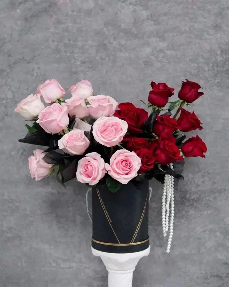 Red and Pink Flower Hat Box