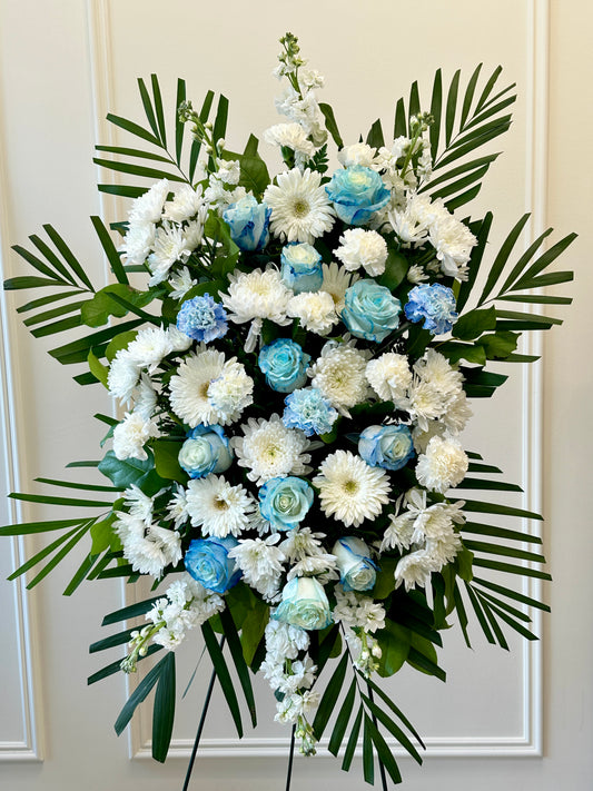 Deepest Sympathy Blue & White Standing Spray
