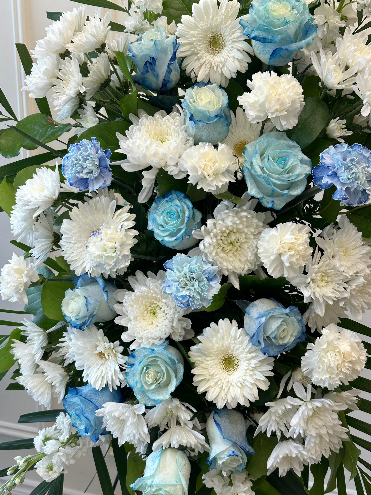 Deepest Sympathy Blue & White Standing Spray