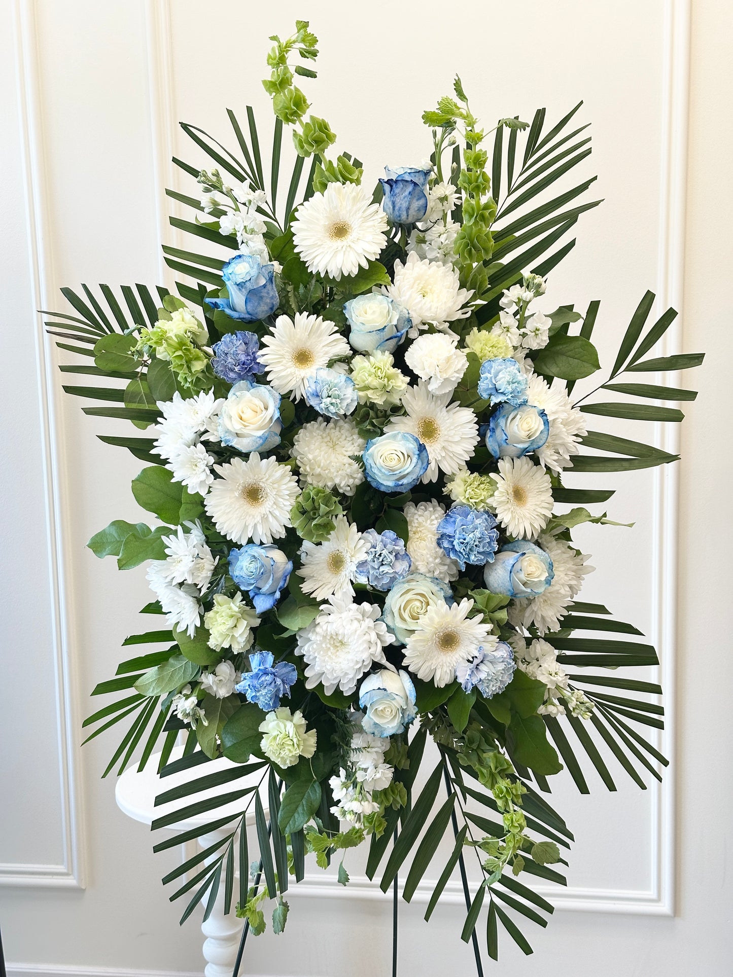 Deepest Sympathy Blue & White Standing Spray
