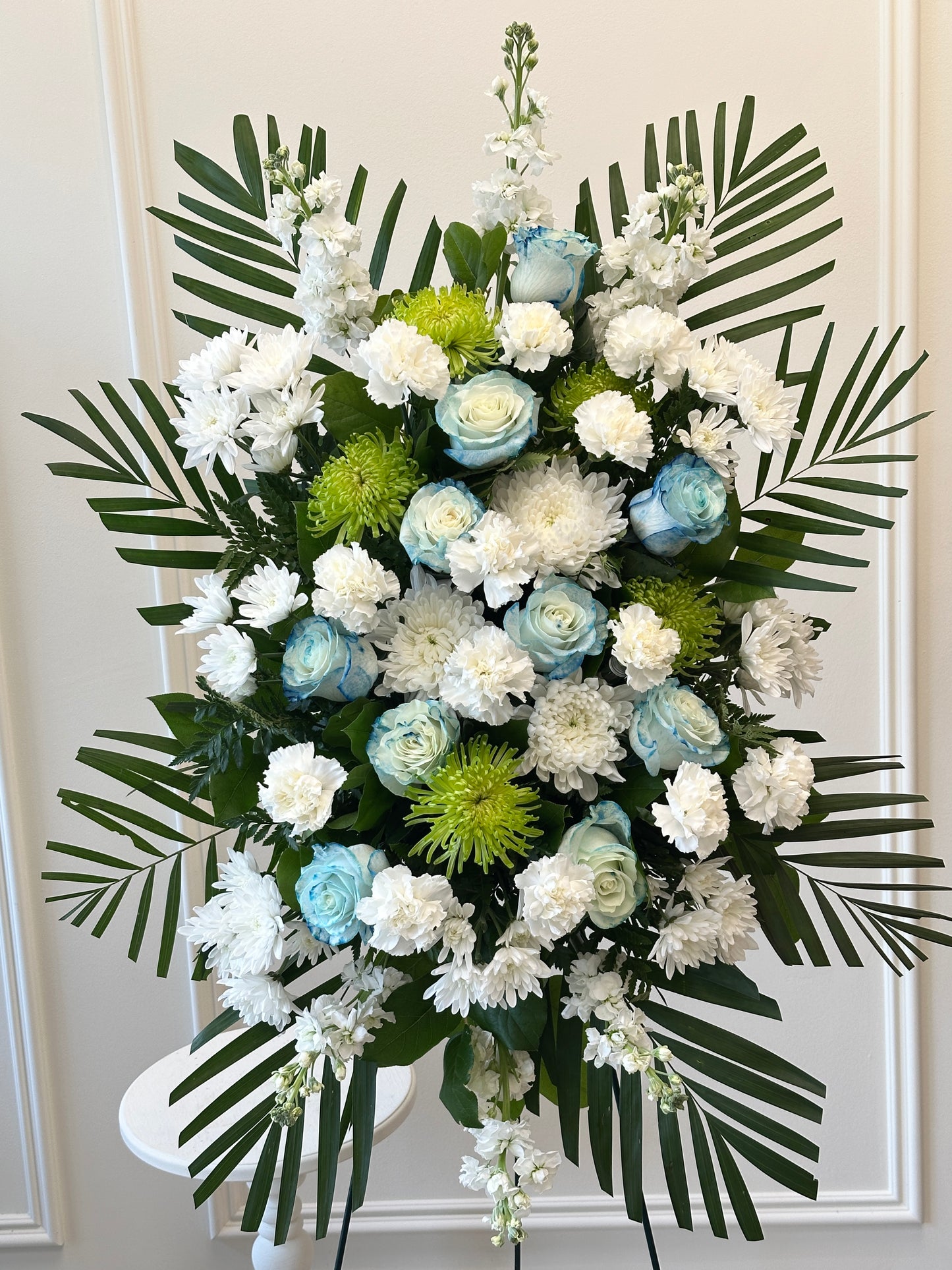 Deepest Sympathy Blue & White Standing Spray