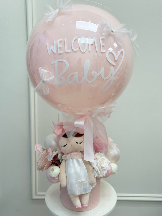 Welcome Baby Girl Balloon & Plush Hat Box