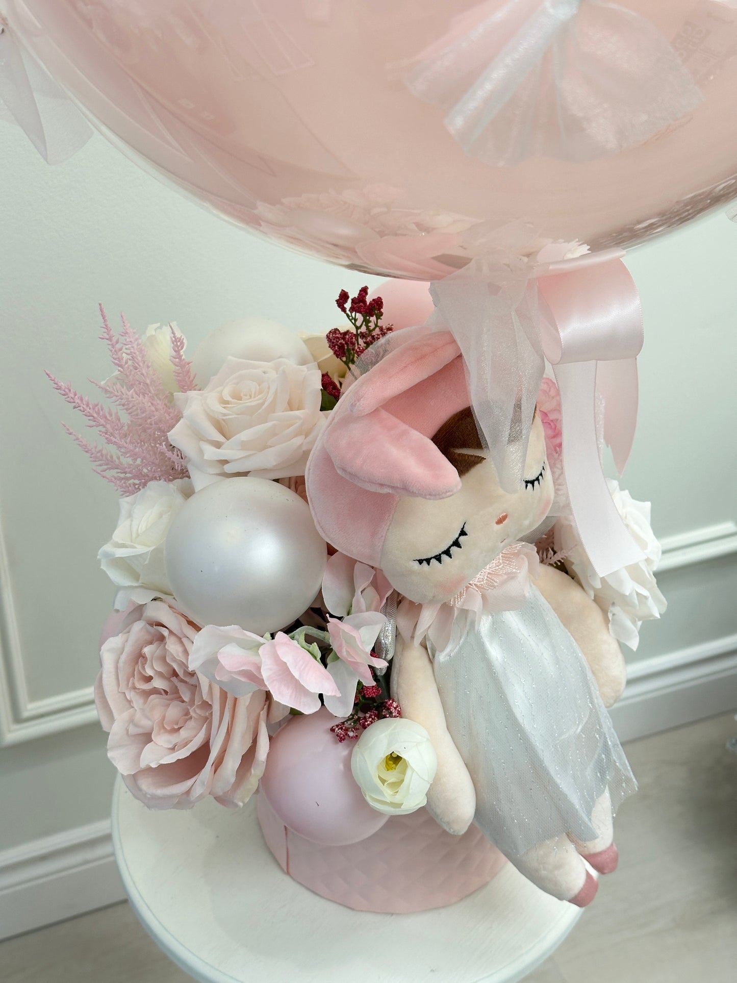 Welcome Baby Girl Balloon & Plush Hat Box
