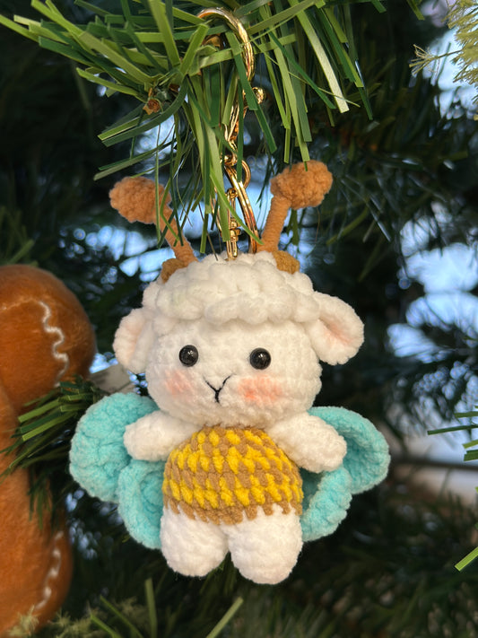 A Crochet Sheep Bee Ornament Keychain, Bag Charm, Car Hanger