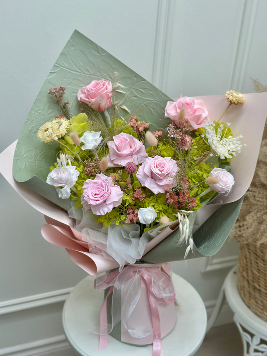 Mixed Preserved Bouquet - Pink and Green