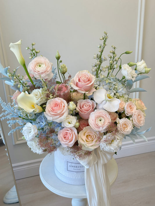 Pastel Garden Hat Box – Pink & Purple or Pink & Blue Flowers