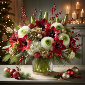 A festive and elegant Christmas flower arrangement