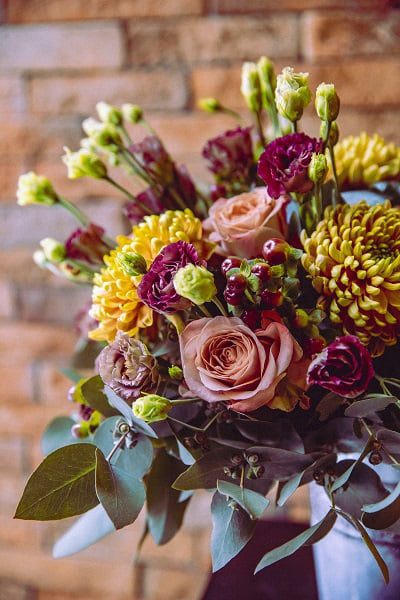 mixed flower composition roses lithianthus chrysanthemums for birthday